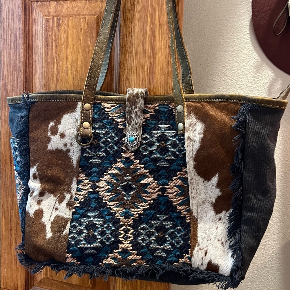 Myra Bag Brown and Blue Patterned Tote